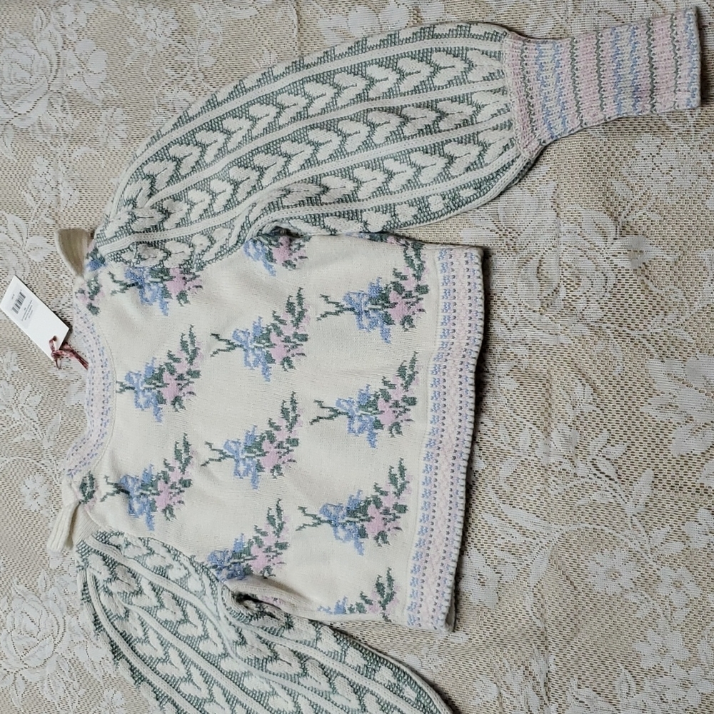 Loveshackfancy Warwick knit sweater floral ruffle hearts XS - Picture 16 of 17